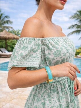 Turquoise Enamel Hinged Bangle Bracelet - Women Accessories